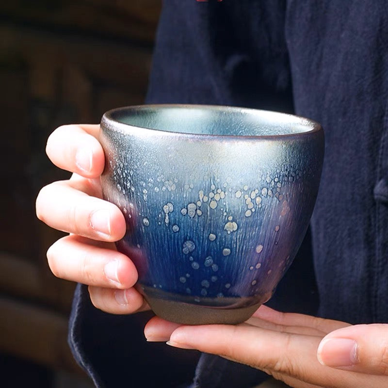 將軍杯手握杯藍底滴磨砂大肚方可容天下Scrubs texture pot-bellied cup hand-held cup